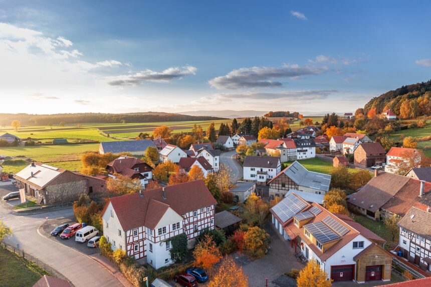 village, landscape, houses